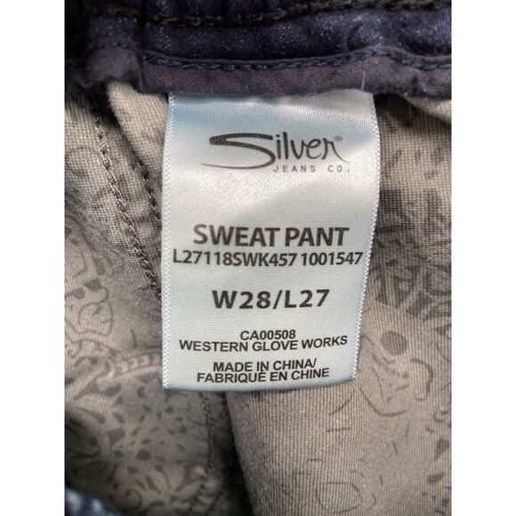 Silver Jeans Womens Sz 28x27 Joga Sweat Pant Jeggings Dark Denim Pants Pockets - Picture 13 of 15